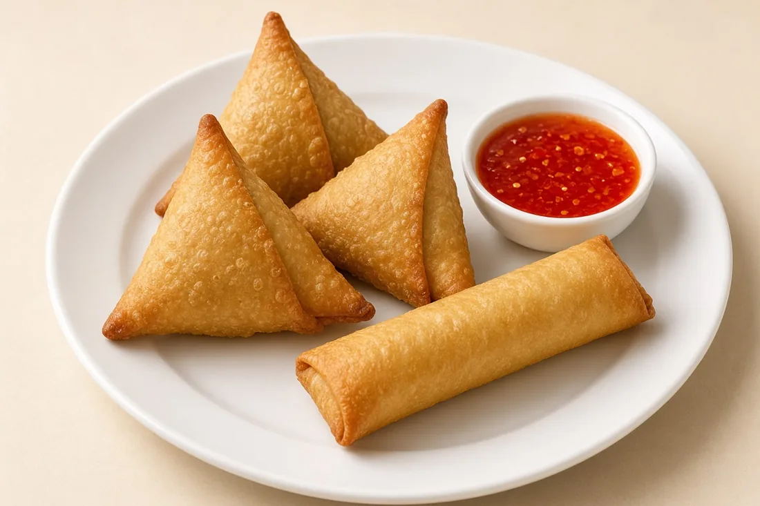 Playboy — 3 samosa, 1 spring roll